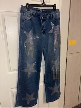Women’s Dark Blue Star Embellished Jeans VBRT WAIST 30